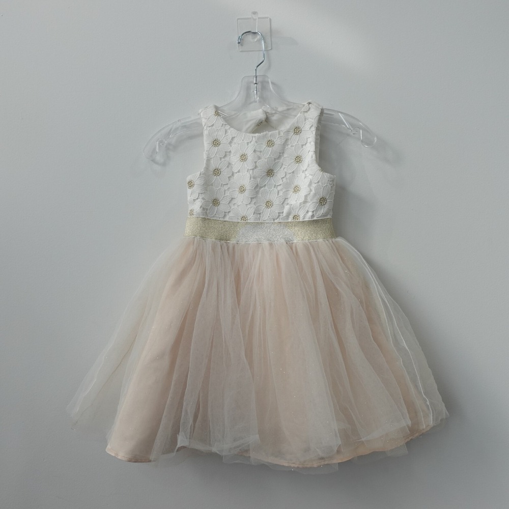 Little Angel Flower Girl Dress 5 Cream Pink 3D Flower Tutu Beaded Cut Out Fairy